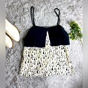 Anthropologie girls from savoy black and white silk pattern top size 2